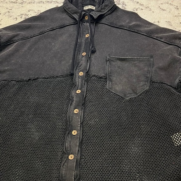 Free People We the Free Open Knit Hooded Buttoned Sweatshirt Jacket - Large - Picture 12 of 15